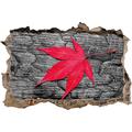 Pixxprint 3D_WD_5072_62x42 rotes Ahornblatt im Herbst Wanddurchbruch 3D Wandtattoo, Vinyl, schwarz / weiß, 62 x 42 x 0,02 cm