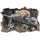 Pixxprint 3D_WD_S4821_92x62 schlafender Leopard auf Ast Wanddurchbruch 3D Wandtattoo, Vinyl, schwarz/weiß, 92 x 62 x 0,02 cm