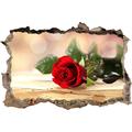 Pixxprint 3D_WD_S2062_62x42 prächtige rote Rose auf Holztisch Wanddurchbruch 3D Wandtattoo, Vinyl, bunt, 62 x 42 x 0,02 cm