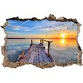 Pixxprint 3D_WD_S2490_92x62 traumhafter Blick aufs Meer beim Sonnenuntergang Wanddurchbruch 3D Wandtattoo, Vinyl, bunt, 92 x 62 x 0,02 cm