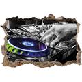 Pixxprint 3D_WD_5349_92x62 DJ Bei der Arbeit am Plattenteller Wanddurchbruch 3D Wandtattoo, Vinyl, Schwarz/weiß, 92 x 62 x 0,02 cm