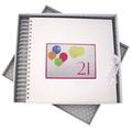 WHITE COTTON CARDS Glückwunschkarte Zum 21. Geburtstag und Speicher Buch mit Neon Glitter Luftballons, weiß