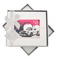 WHITE COTTON CARDS Erinnerungsalbum für 50. Geburtstag, Gästebuch, Classic Car, weiß
