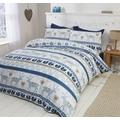 Scandi 100% gebürsteter Baumwolle Feinbiber Bettwäsche Quilt Bettbezug und Kissenbezüge Bett-Set, Blau/Mehrfarbig, Single