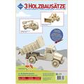 Pebaro 863 Holzbausatz Baufahrzeuge-Set, 3 Stück 3D Puzzle Baufahrzeuge: Kipplader, Hubwagen, Radlader / Bagger. Modellbausatz, Basteln mit Holz, Holzpuzzle, vorgestanzte Holzplatten, Geschenkidee