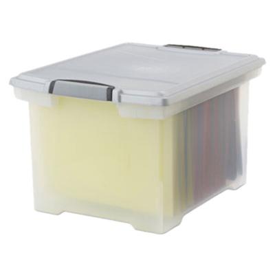 Storex 61530U01C Clear Plastic Portable Letter / Legal File Storage Box with Locking Handles - 18 1/2" x 14 1/4" x 10 7/8"