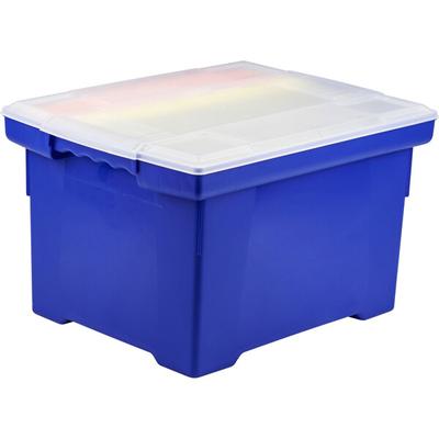 Storex 61554U01C Blue Plastic Letter / Legal File Storage Box with Snap-On Clear Lid - 18 1/2" x 14 1/4" x 10 7/8"