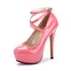 OCHENTA Women's Ankle Strap Platform Pump Party Dress High Heel (Beige Sole) PU Peach Red Tag Size 45 - UK 9.5