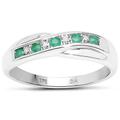 The Diamond Ring Collection: 9ct White Gold Emerald & Diamond Channel Set Crossover Eternity Ring (Size U)