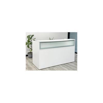 71"W Rectangular White Reception Desk w/Frosted Glass Panel