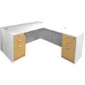 White & Woodgrain L-Shaped Rectangular Executive Desk w/6 Drawers