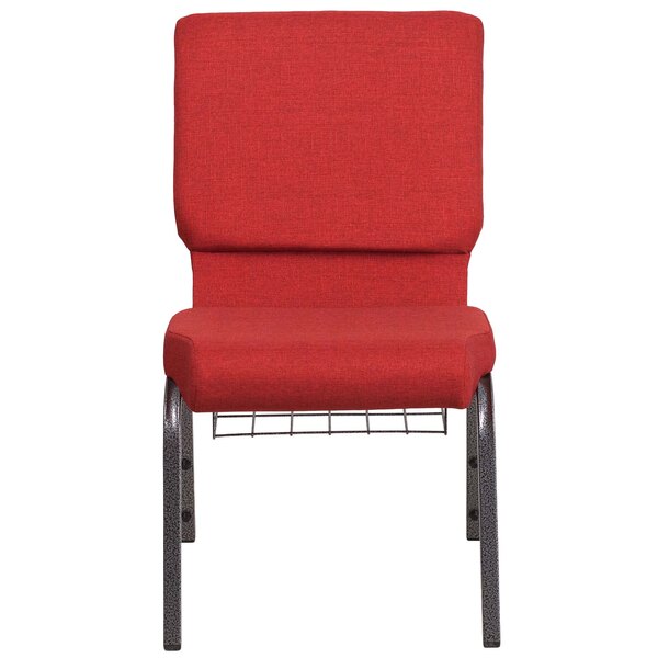 Flash Furniture FD-CH02185-SV-RED-BAS-GG Hercules Series Red 18 1/2" Church Chair with Book Rack and Silver Vein Frame