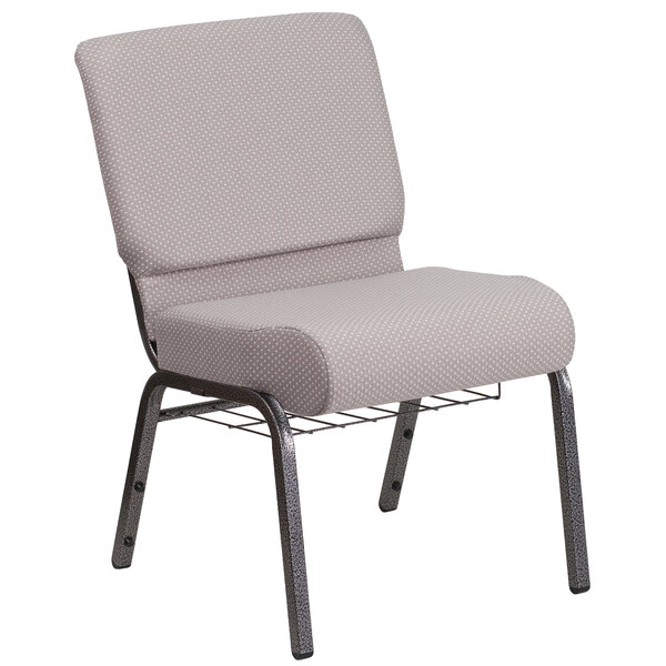 Flash Furniture FD-CH0221-4-SV-GYDOT-BAS-GG Hercules Series Gray Dot 21" Church Chair with Book Rack and Silver Vein Frame