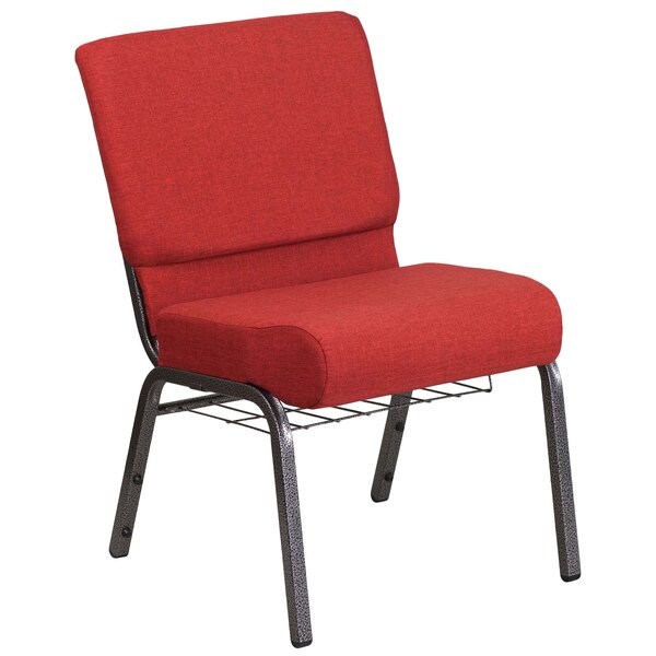 Flash Furniture FD-CH0221-4-SV-RED-BAS-GG Hercules Series Red 21" Church Chair with Book Rack and Silver Vein Frame