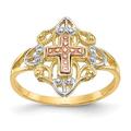 14ct Yellow and Rose Gold Solid Polished Open face With Rhodium Religious Faith Cross Ring Size L 1/2 Jewelry Gifts for Women