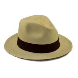 Genuine Panama Hat - Fedora Shape - Rollable/Foldable - Natural Colour with Brown Trim - Size 59cm