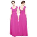 Angel Star Straps Ruched Long Chiffon Bridesmaid Evening Wedding Party Dress - Hot Pink - 6