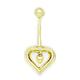 14ct Yellow Gold CZ Cubic Zirconia Simulated Diamond 14 Gauge Dangling Love Heart Body Jewelry Belly Ring Measures 28x13mm Jewelry Gifts for Women