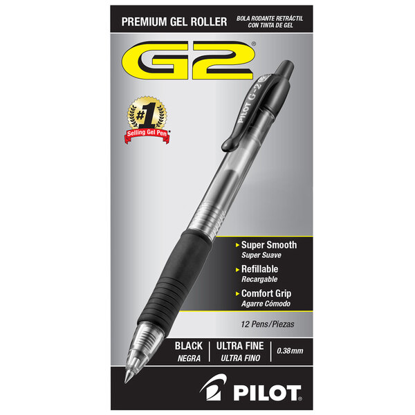 Pilot 31277 G2 Premium Black Ink with Translucent Barrel 0.38mm Ultra Fine Retractable Gel Pen - 12/Pack