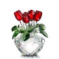 H&D HYALINE & DORA 4.5inch Spring Bouquet Crystal Glass Flowers Red Rose Figurine Ornament Gift-boxed