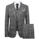 Hanayome Mens Suits 3 Piece Suit Slim Fit Plaid Tuxedo Suits Men Business Casual Jacket & Waistcoat & Trousers -Grey 48