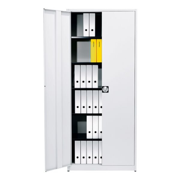 mauser Stahlschrank mit Flügeltüren 42 cm tief 6OH schmal grau, 95x220x42 cm