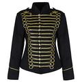 Ro Rox Ladies Emo Punk Goth Napoleon Military Drummer Parade Jacket - Black & Gold (UK 14)