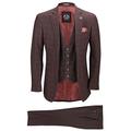 Xposed New Mens 3 Piece Suit Maroon Windowpane Check Vintage Retro Smart Tailored Fit UK Size [Burgundy,Chest UK 50 EU 60,Trouser 44"]