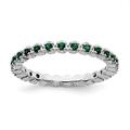 Stackable Expressions 925 Sterling Silver Polished Prong set Patterned Created Emerald Ring Size N 1/2 Jewelry Gifts for Women