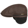 Stetson Redding Earflap Flat Cap for Men - Peaked Cap in Leather (Cowhide) - Leather Cap with Fleece Lining - Men's Cap with Ear Flaps - Fall/Winter Ear Warmers - Gatsby Cap Dark Brown S (54-55 cm)