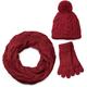 styleBREAKER scarf, cap and glove set, braid pattern knit scarf with Bobble Cap and gloves, women 01018208, color:Claret-Red/Looped Tube Scarf