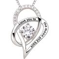 ALOV Jewelry Sterling Silver I Love You To The Moon and Back Love Heart Cubic Zirconia Pendant Necklace