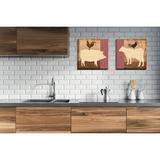 Gango Home Decor Retro Farm Animals Kitchen Wall Art; Two Red 12x12in Hand-Stretched Canvases