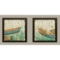 Vintage-Style Lake and Pond Canoe Set by Daphne Brissonnet; Cabin Lodge Decor; Two 12x12in Brown Framed Prints Ready to Hang!