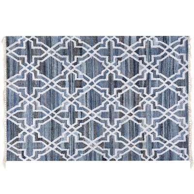 Teppich Blau Baumwolle 140 x 200 cm Kurzflor Marokkanisches Muster Handgewebt Rechteckig
