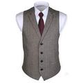Ruth&Boaz 2Pockets 4Buttons Wool Herringbone/Tweed Tailored Collar Suit Waistcoat (M, Herringbone brown)