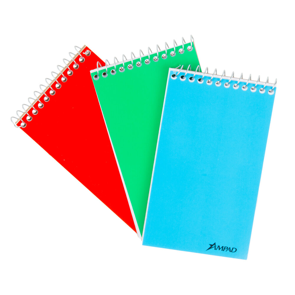 "Ampad 45-093 3"" x 5"" Narrow Ruled White Wirebound Memo Book with Assorted Color Cover - 3/Pack"