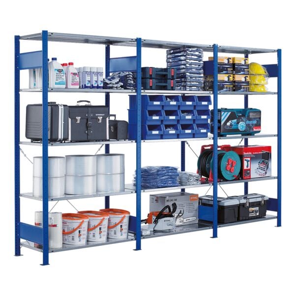 SCHULTE Lagertechnik Steckregal - Grundregal, 100 x 50 x 250 cm, verzinkt/blau grau, 100x250x50 cm