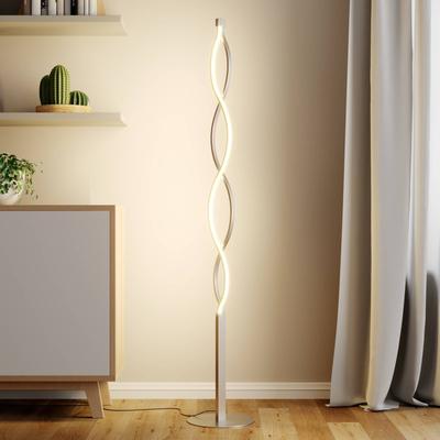 Lindby LED-Stehlampe Auron, nickelfarben, Metall, Tastdimmer Image