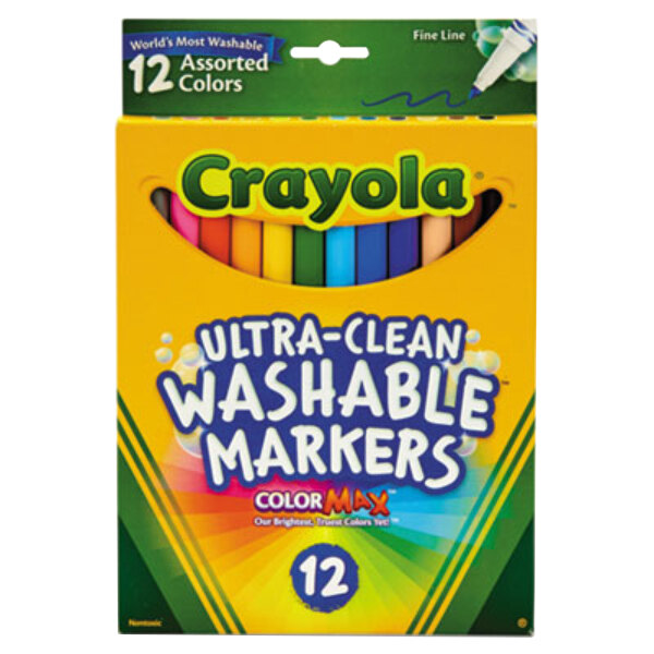 Crayola 587813 Ultra-Clean Assorted Fine Point Washable Markers - 12/Pack