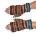 Invisible World Women's Fingerless Gloves 100% Alpaca Wool Knitted Hand Warmers for Texting Typing Office and Raynauds Striped Red(Size: One Size)