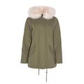 BRAVE SOUL Panther Women's Parka Coat with Faux Fur Hood Trim - Khaki - Pink - UK 14