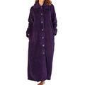 Slenderella Ladies Womens Soft Thick Purple Waffle Fleece Collared Purple Button Up Bath Robe Dressing Gown House Coat Small UK 10 12