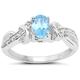 The Blue Topaz Ring Collection: Sterling Silver Oval Blue Topaz & Diamond Engagement Ring with Cross over Diamond set Shoulders (Size W)