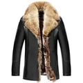 WS668 Mens Winter Leather Warm Coats Luxurious Fur Collar Faux Fur Lining Long Jacket Windproof Parka (UK XX-Large (Asia Tag 4XL), Black-Long)