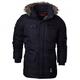 Crosshatch Mens Heavy Weight Fur Hood Parka Padded Waterproof Winter Coat Jacket Black Blue Small Black