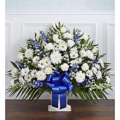 1-800-Flowers Everyday Gift Delivery Heartfelt Tribute Blue & White Floor Basket Arrangement Large