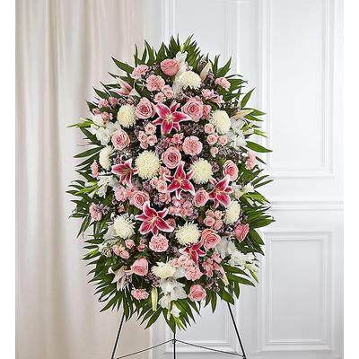 1-800-Flowers Flower Delivery Pink & White Funeral Standing Spray Medium | Happiness Delivered To Their Door