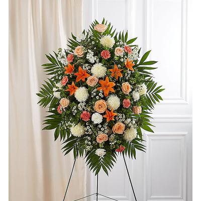 1-800-Flowers Flower Delivery Peach Orange & White Sympathy Standing Spray Small | Happiness Delivered To Their Door