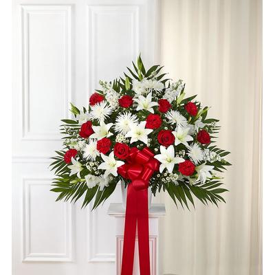 1-800-Flowers Flower Delivery Heartfelt Sympathies Standing Basket - Red & White Medium